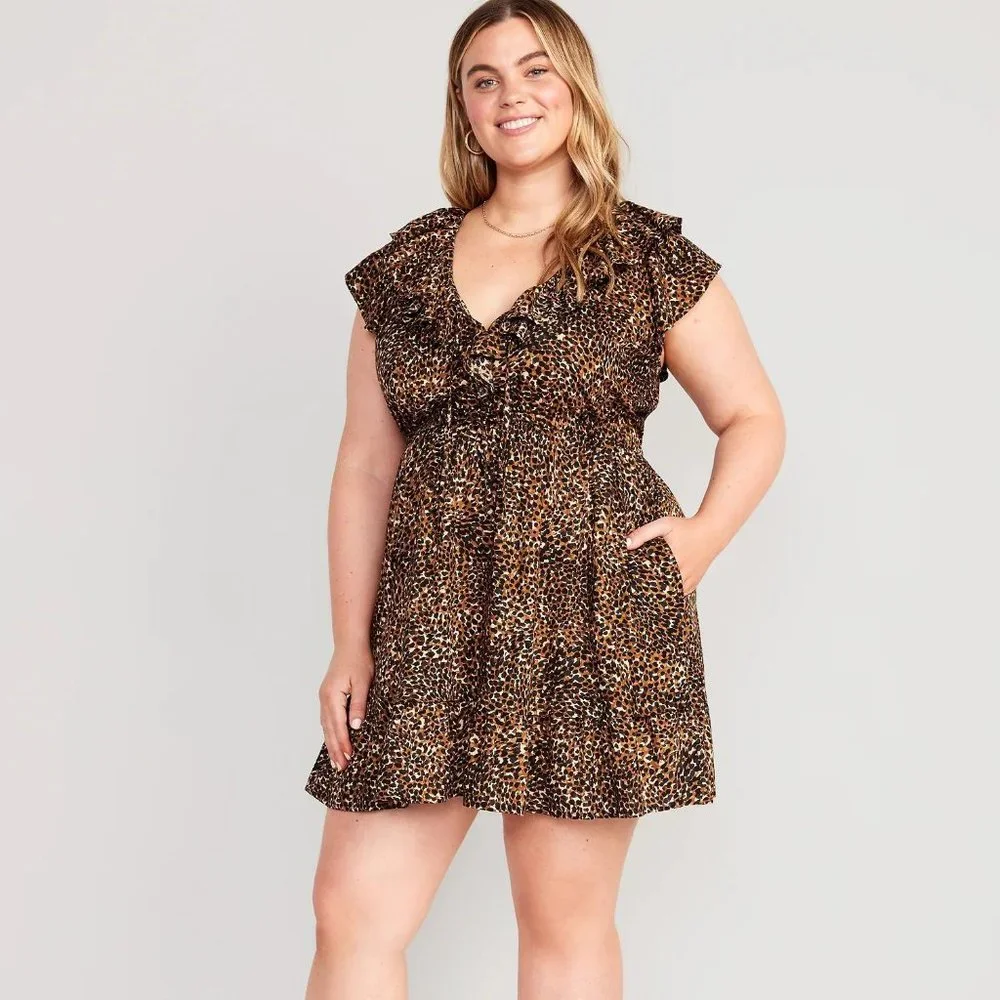 NWT Old Navy Waist-Defined Ruffle-Trim Mini Dress for Women - Picture 5 of 6